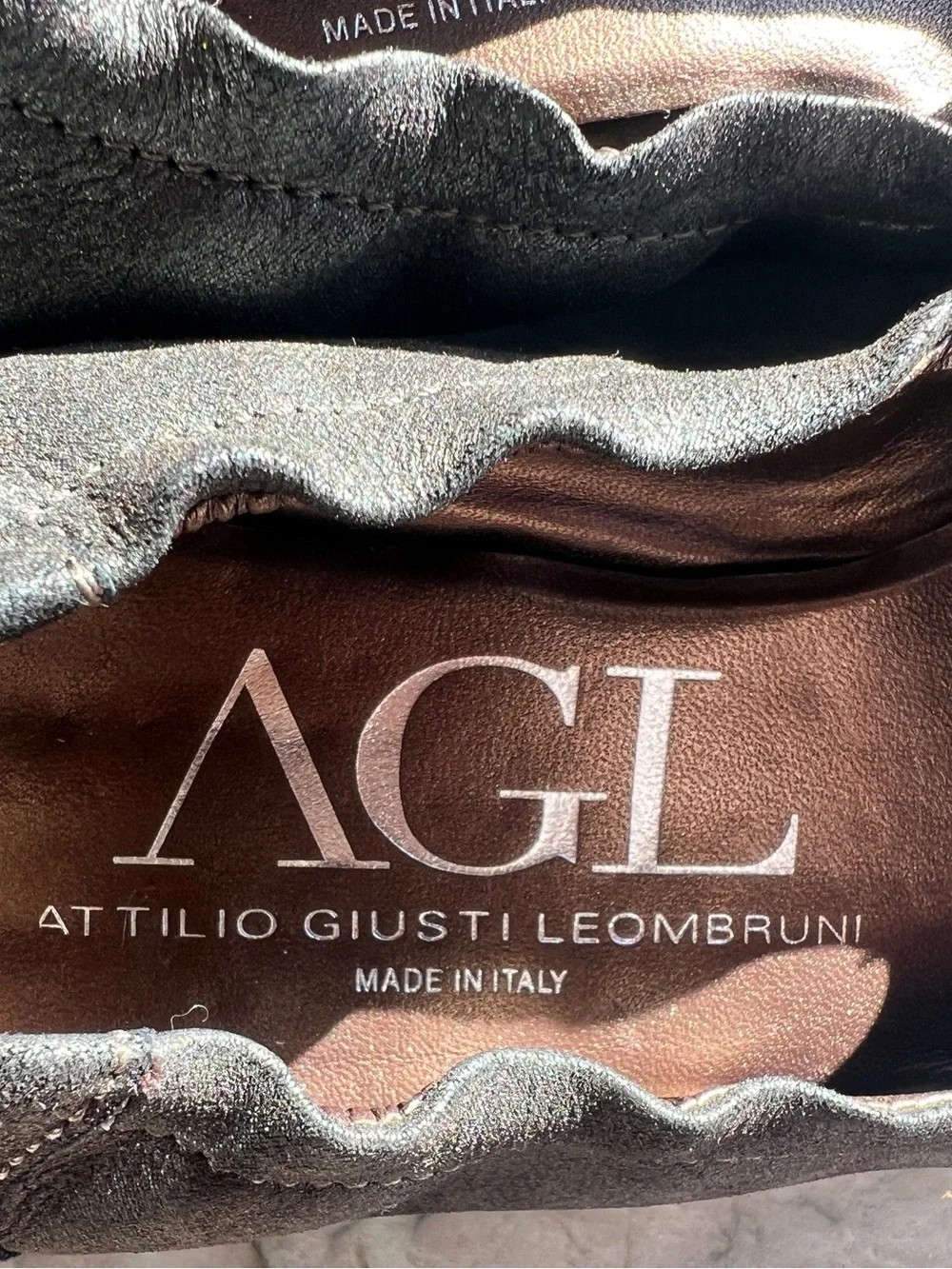 AGL/ Attilio Giusti Leombruni Brown ballet-style flats with Croc-Embossed Toe